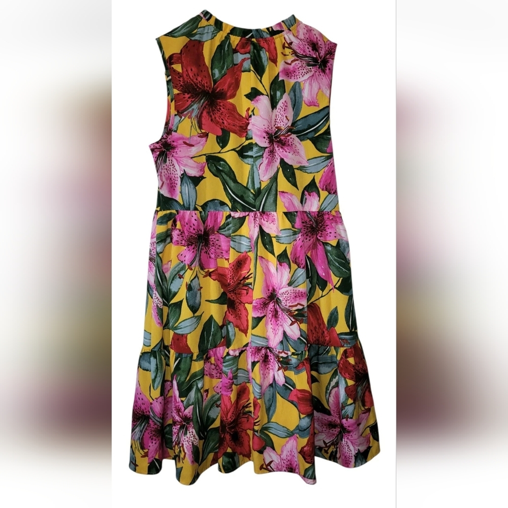 Kate and Lily Tropical Midi Dress Size 6 Pink Yellow Green Floral Anthropologie - Picture 2 of 5
